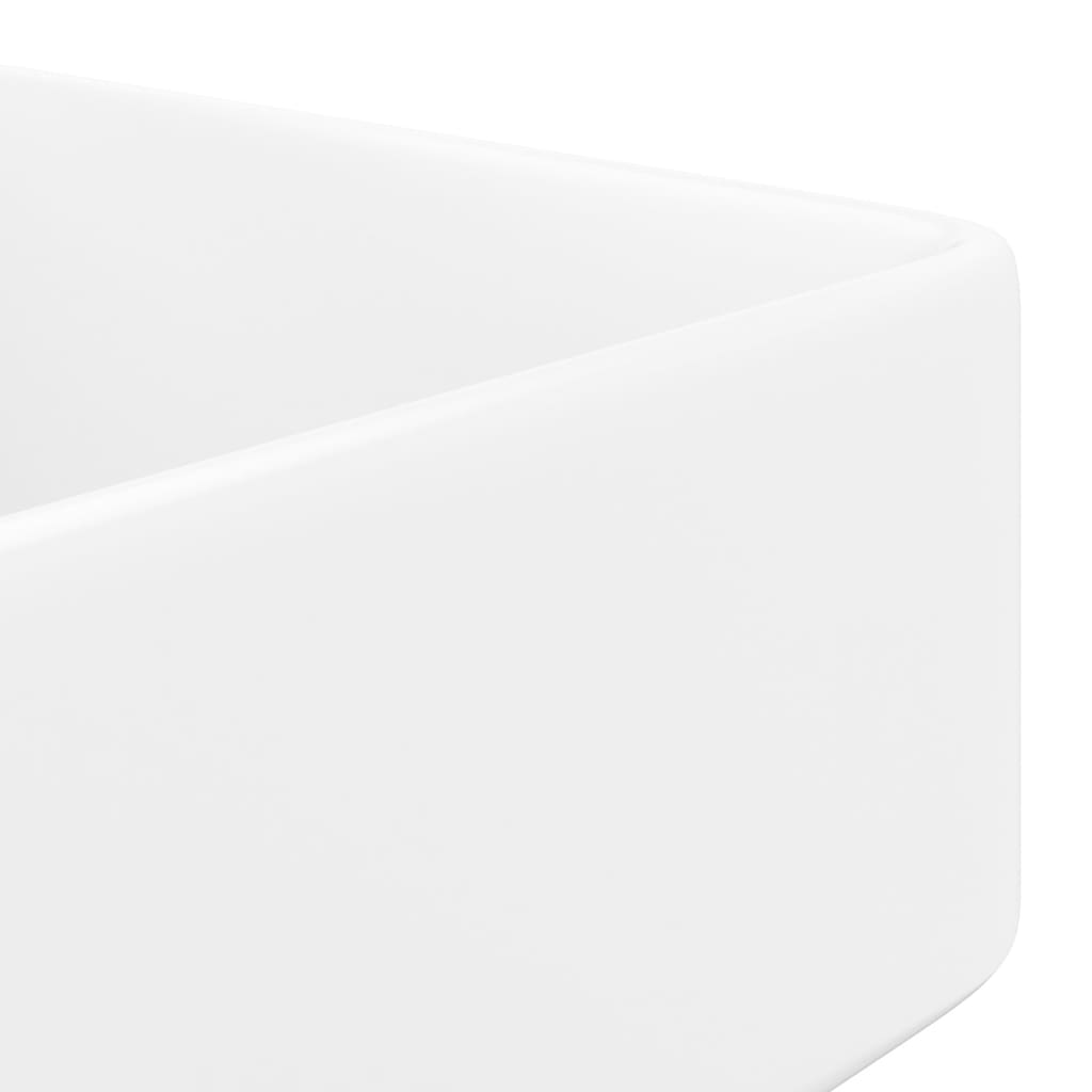 NNEVL Ceramic Bathroom Sink Basin with Faucet Hole White Square