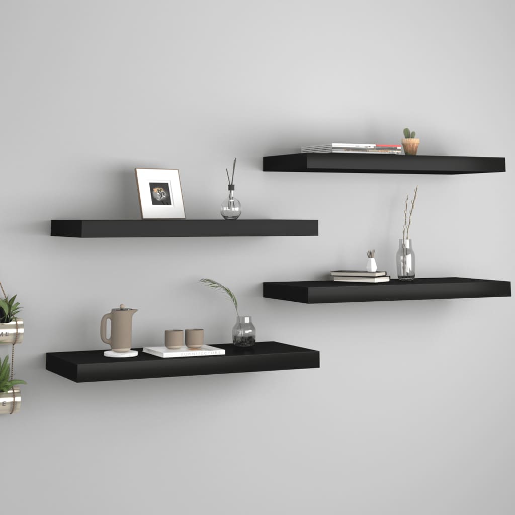 NNEVL Floating Wall Shelves 4 pcs Black 60x23.5x3.8 cm MDF