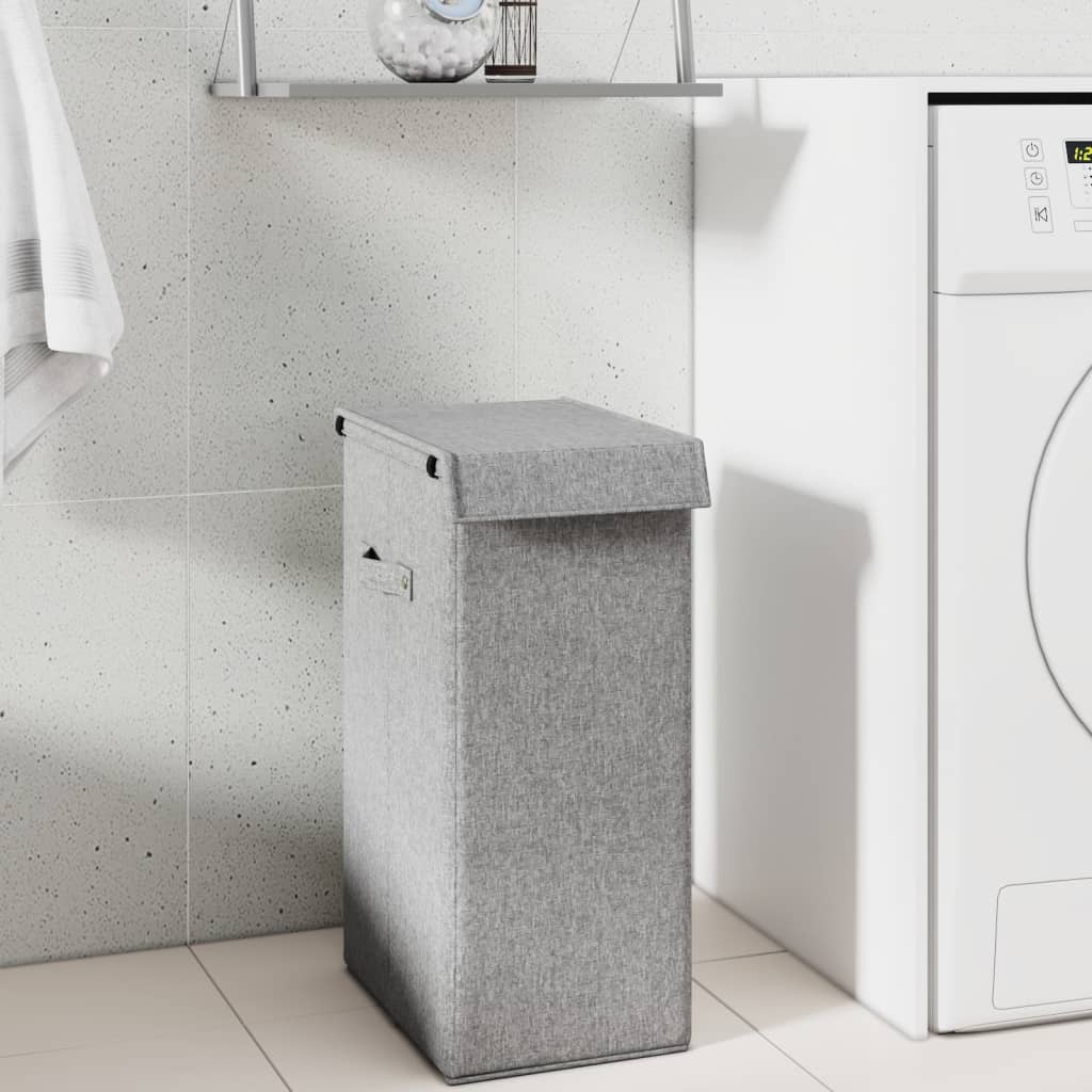 NNEVL Foldable Laundry Hamper Grey 26x34.5x59.5 cm Faux Linen Fabric