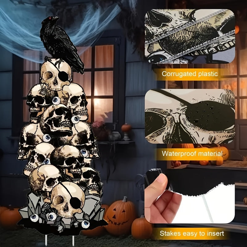 Halloween Skull & Crow Yard Stakes Outdoor Decor
