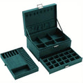 Luxury Dark Green Velvet Jewelry Box – 3-Layer Lockable Jewelry Organizer with Drawers