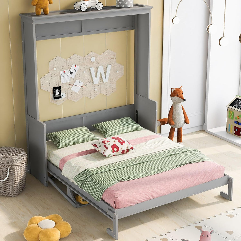 Gray Queen Murphy Bed With Premium Solid Wood Finish