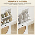 Meuble à chaussures 4 abattants 20 paires étagère réglable style bohème pieds en bois massif 105 x 24 x 97,5 cm blanc
