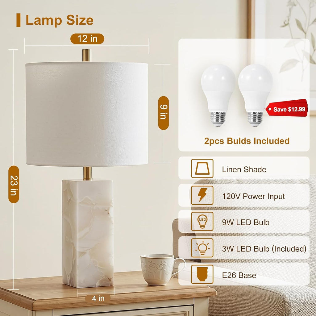 23Inch White Alabaster Nightlight Table Lamps Decor