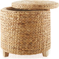 DEILSY 17" Round Storage Ottoman with Lid - Natural, Handwoven Water Hyacinth Footstool for Living Room, Bedroom, Bathroom, Home Office