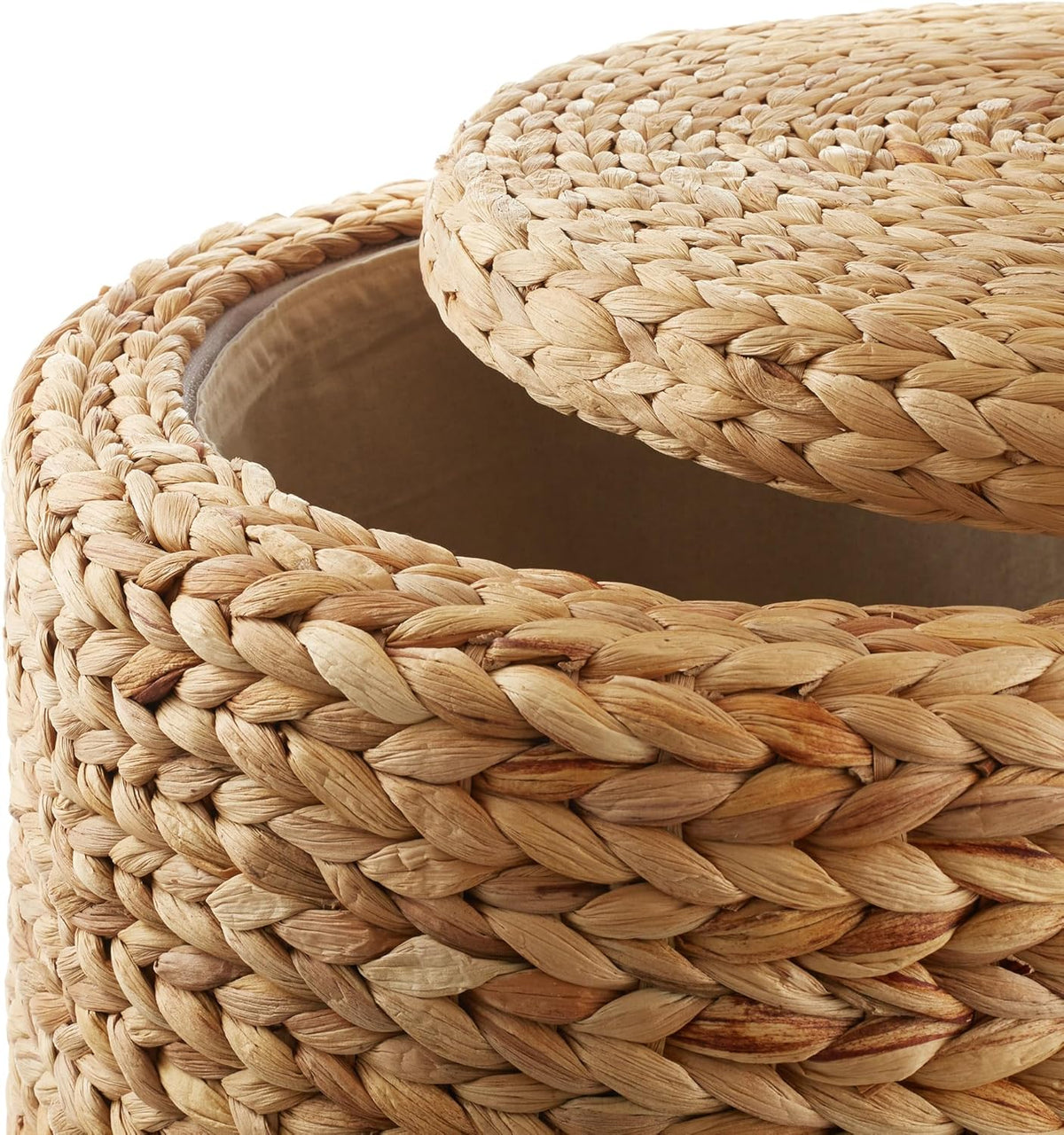 DEILSY 17" Round Storage Ottoman with Lid - Natural, Handwoven Water Hyacinth Footstool for Living Room, Bedroom, Bathroom, Home Office