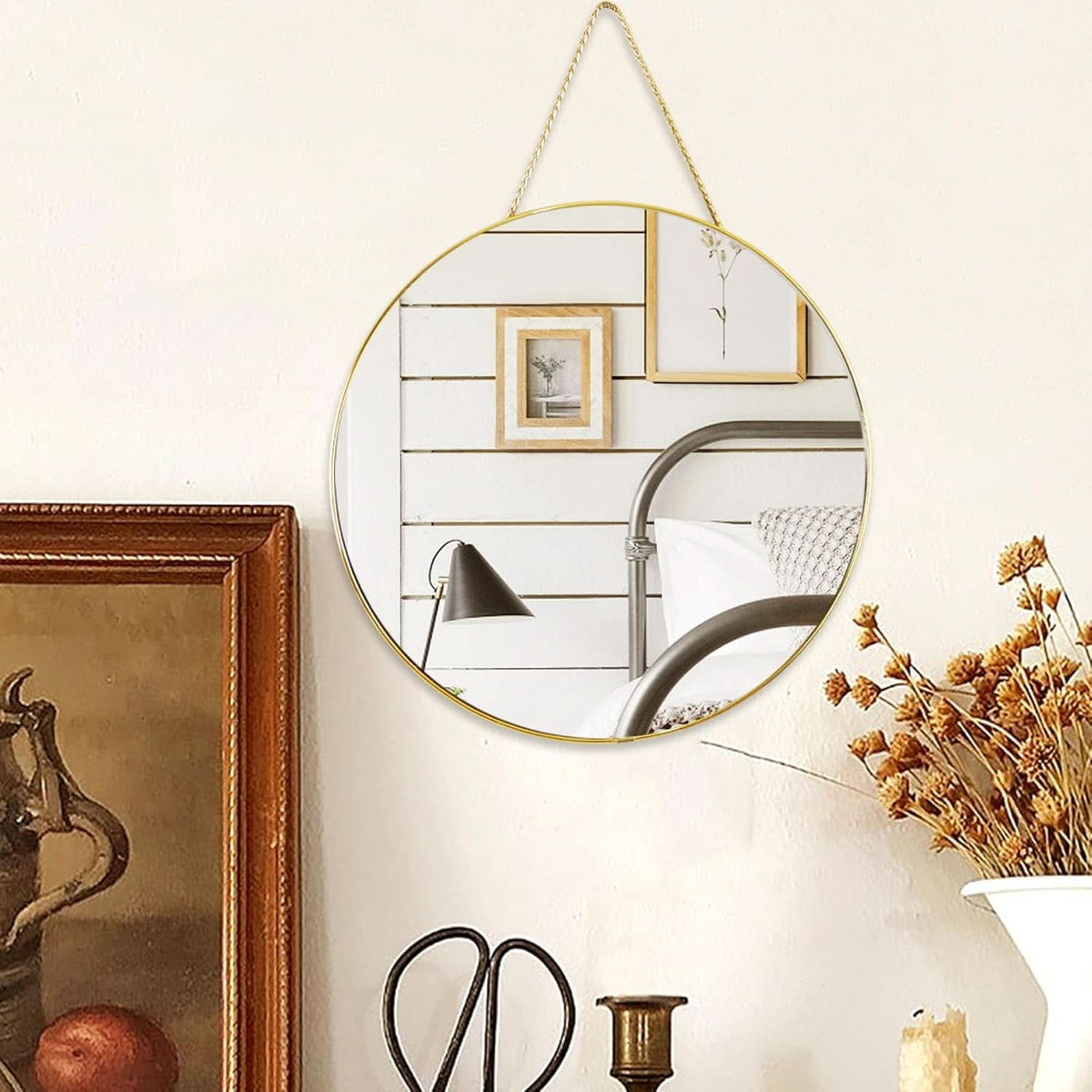 11.8-Inch Round Wall Mirror Gold Bathroom EnamelFinish