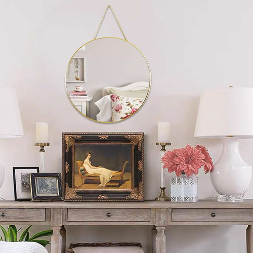 11.8-Inch Round Wall Mirror Gold Bathroom EnamelFinish