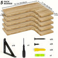NNETM Set of 5 Rustic Wooden Corner Floating Shelves - Wall Mounted Storage Racks