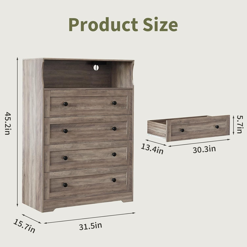 Premium Tall Gray Wood Dresser With LED Lighting System