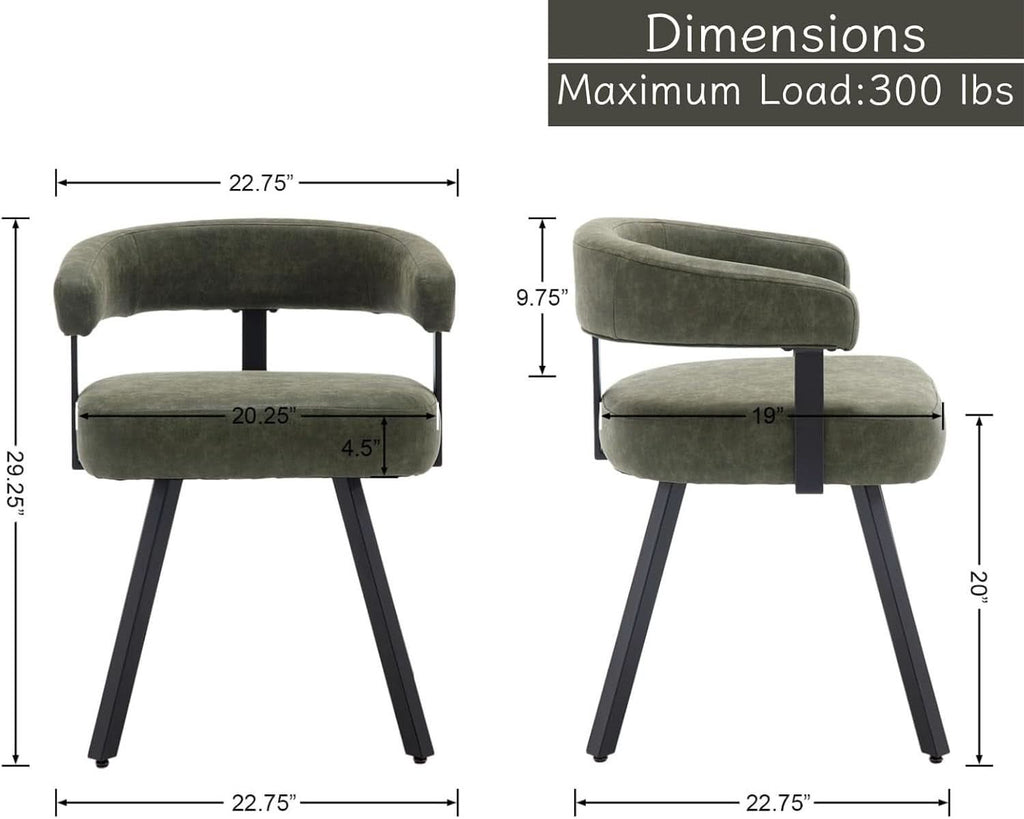 Green Leather Upholstered Dining Chairs Curved Back
