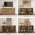 61.7 Inch Brown Oak 4 Door Buffet Cabinet Sideboard