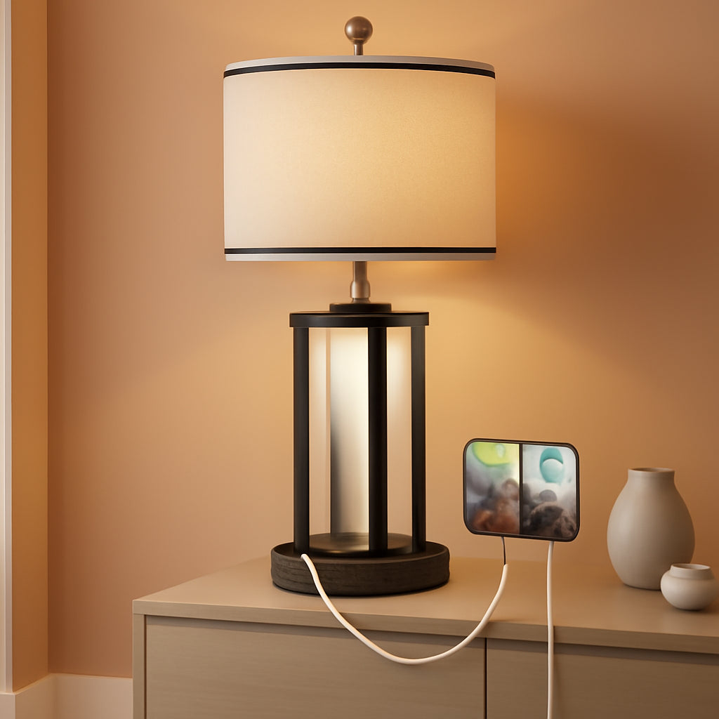 27Inch Bronze Bedside Nightstand Lamp Charging Ports