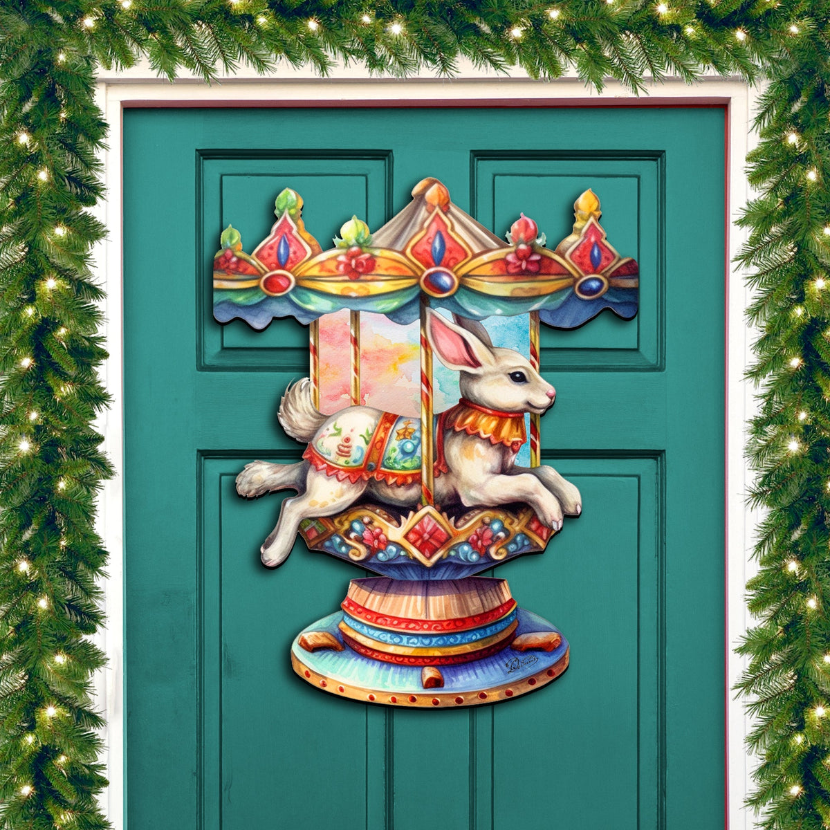 Carousel Bunny Holiday Door Decor by G. Debrekht - Christmas Decor - 8611084H