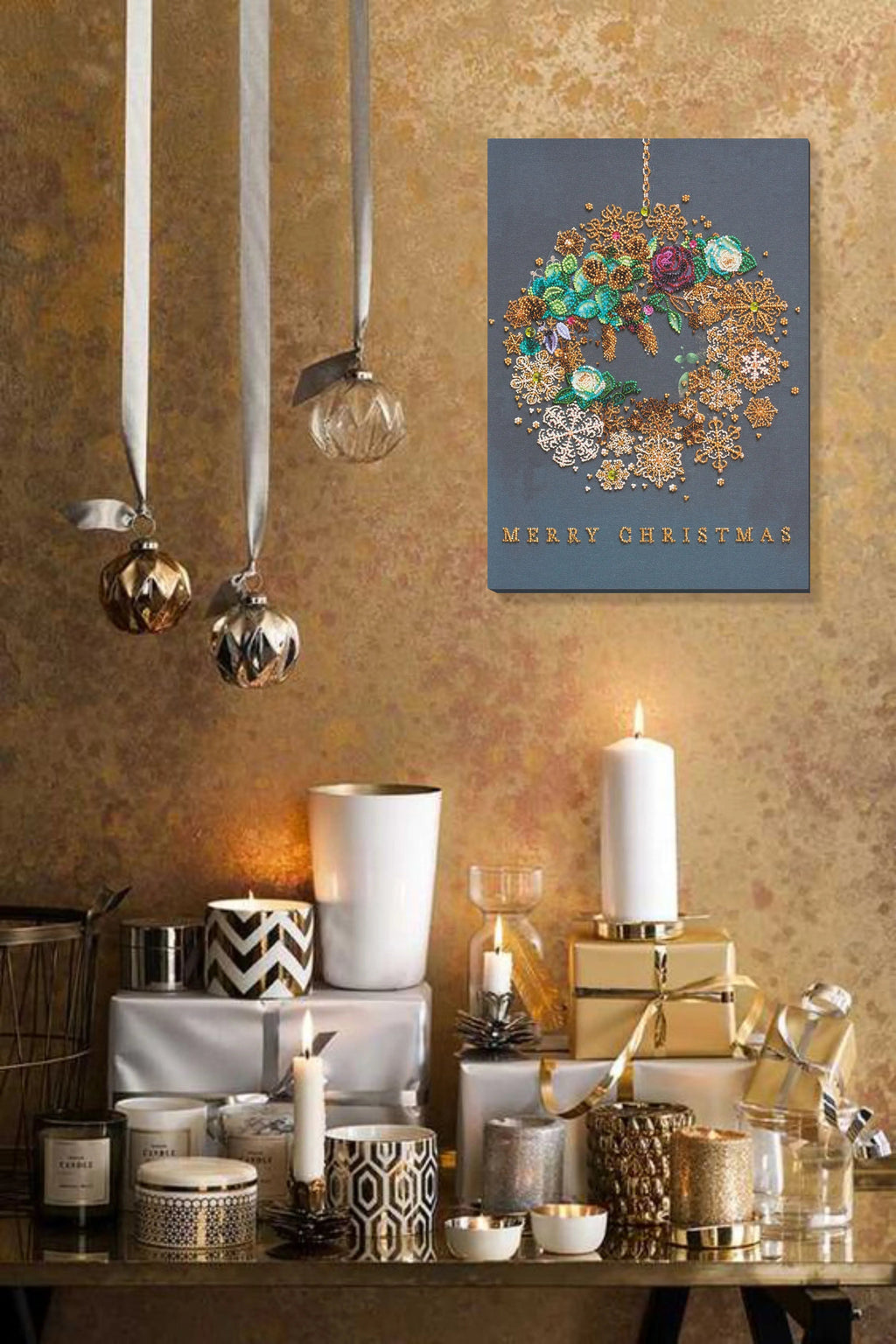 New Year Wreath Christmas Wreath Bead Embroidery Kit by Abris Art AB-828
