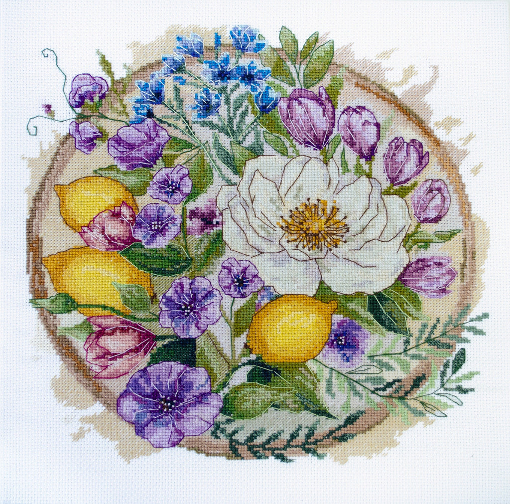 A Floral Moment Lemon and Flower Wreath Counted Cross-Stitch Kit by Abris Art AH-287