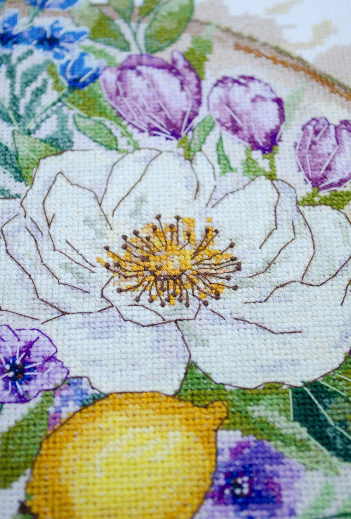 A Floral Moment Lemon and Flower Wreath Counted Cross-Stitch Kit by Abris Art AH-287