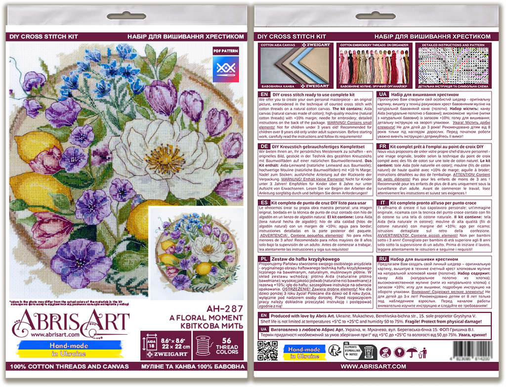 A Floral Moment Lemon and Flower Wreath Counted Cross-Stitch Kit by Abris Art AH-287