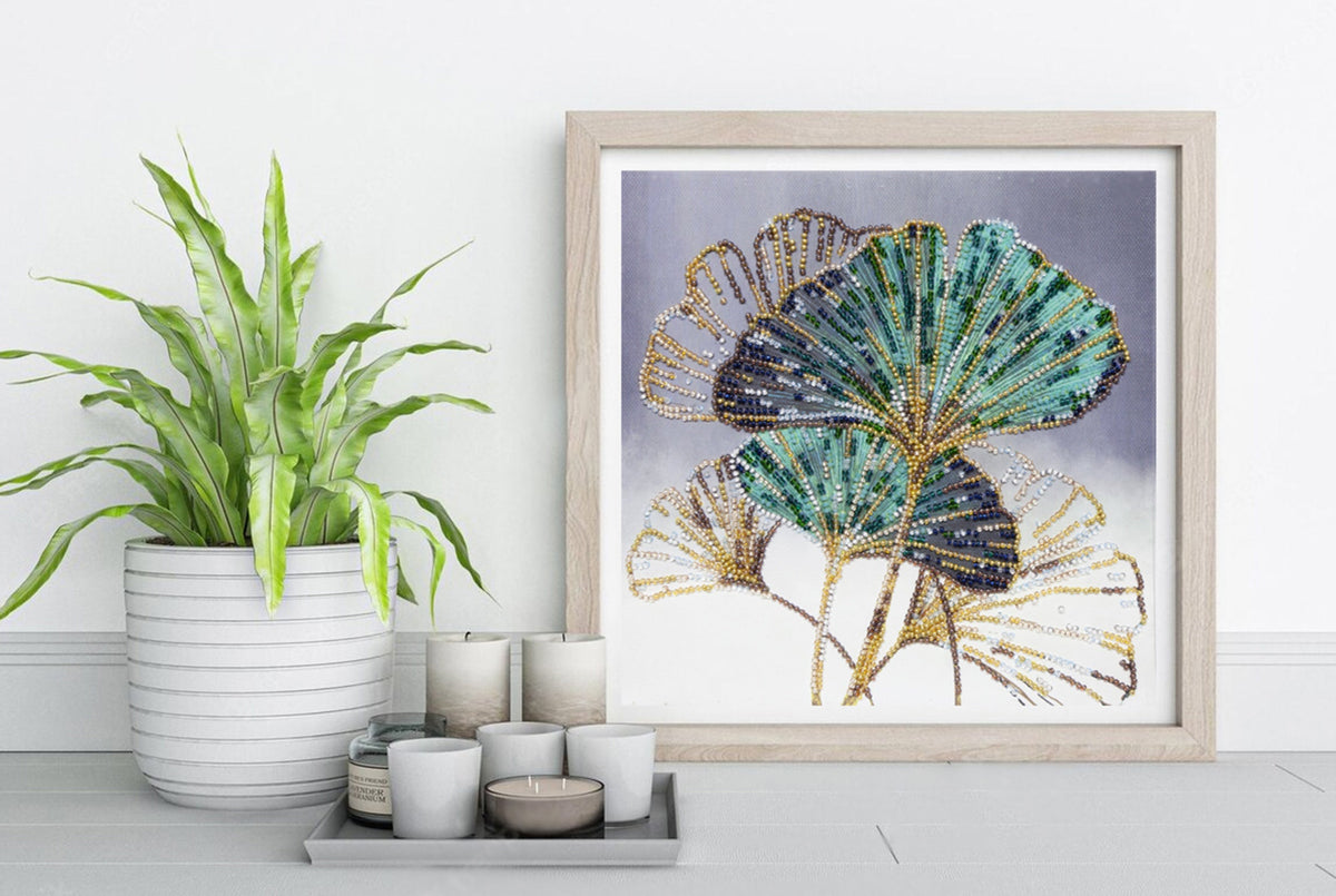 Emerald Leaves Ginkgo Mid-Sized Bead Embroidery Kit by Abris Art AMB-087