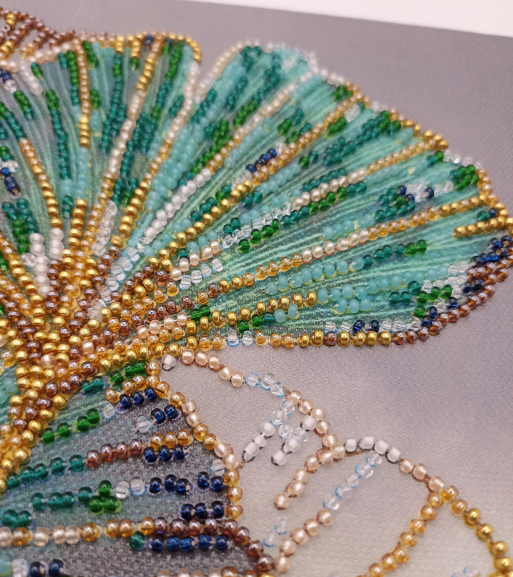 Emerald Leaves Ginkgo Mid-Sized Bead Embroidery Kit by Abris Art AMB-087