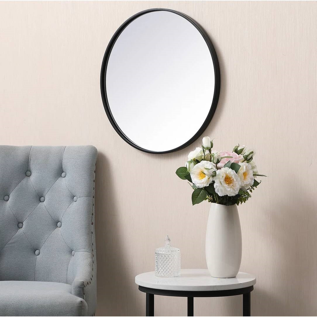 Round 21-inch Wall Mirror in Black - Living Room Bedroom Accent Bathroom Mirror