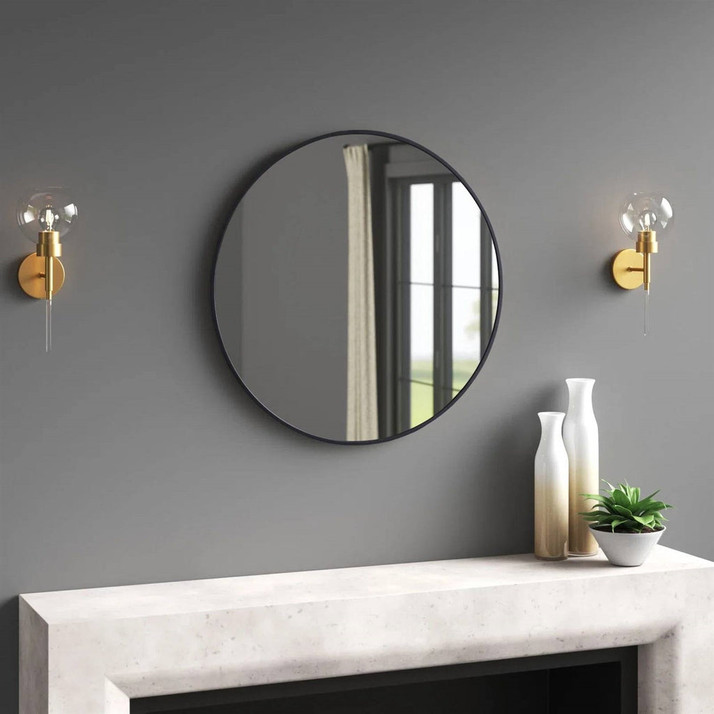 Round 21-inch Wall Mirror in Black - Living Room Bedroom Accent Bathroom Mirror