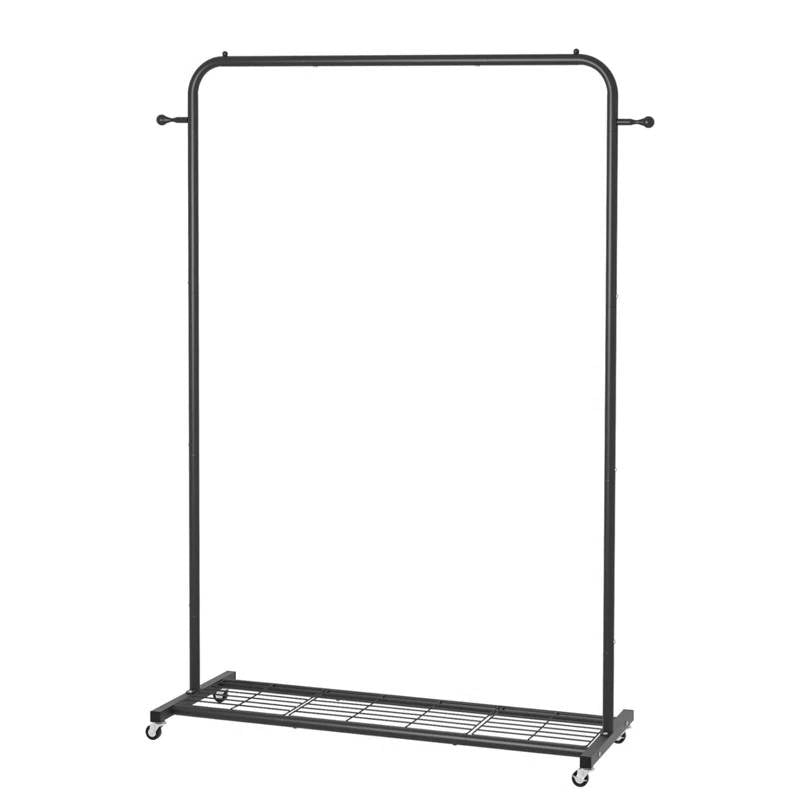 Black Modern Garment Rack Clothes Hanging Rod with Lockable Wheels