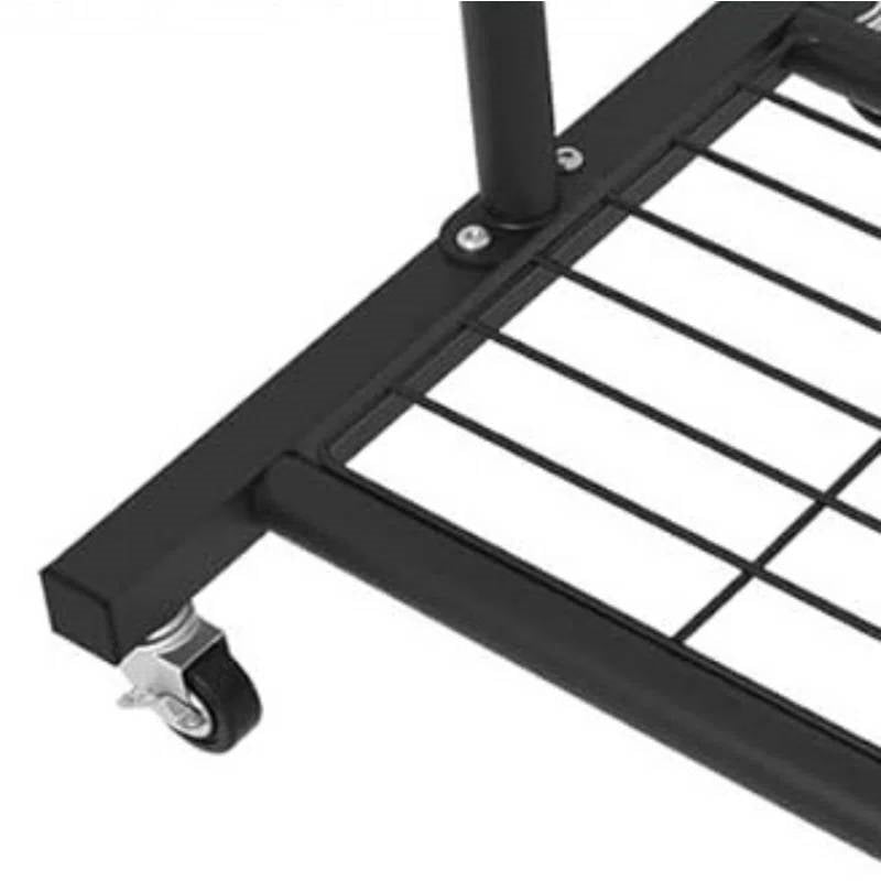 Black Modern Garment Rack Clothes Hanging Rod with Lockable Wheels