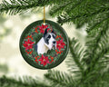 Harlequin Great Dane Poinsetta Wreath Ceramic Ornament