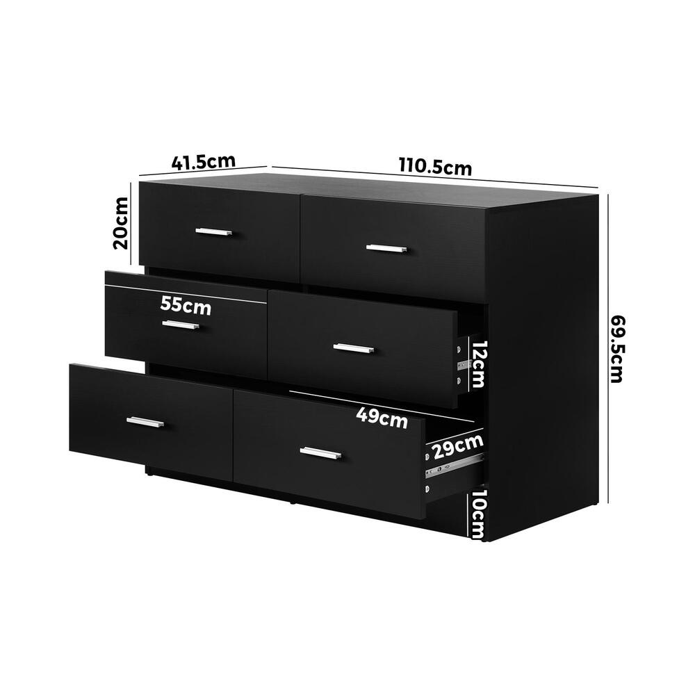NNEED 6 Chest of Drawers Aluminum Handles Black