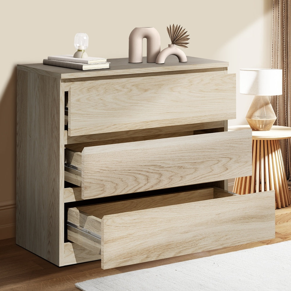 NNEED 3 Chest of Drawers Lowboy Dresser Table Natural