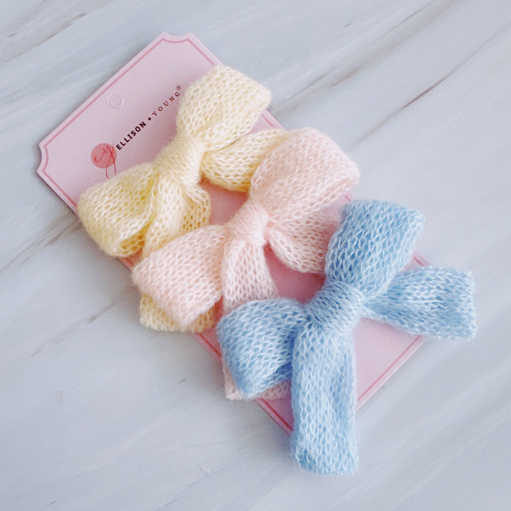 Cozy Knit Bow Hair Clip Set – Pastel Charm Accessories