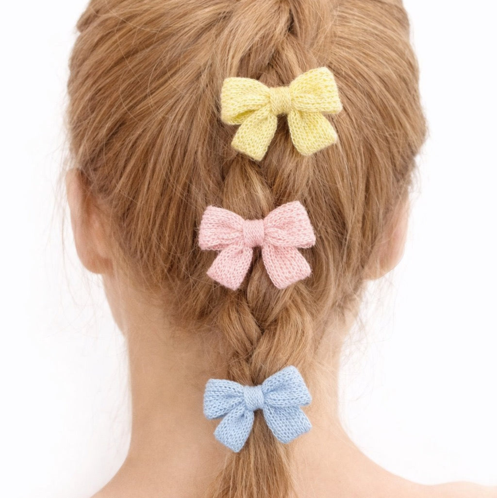 Cozy Knit Bow Hair Clip Set – Pastel Charm Accessories