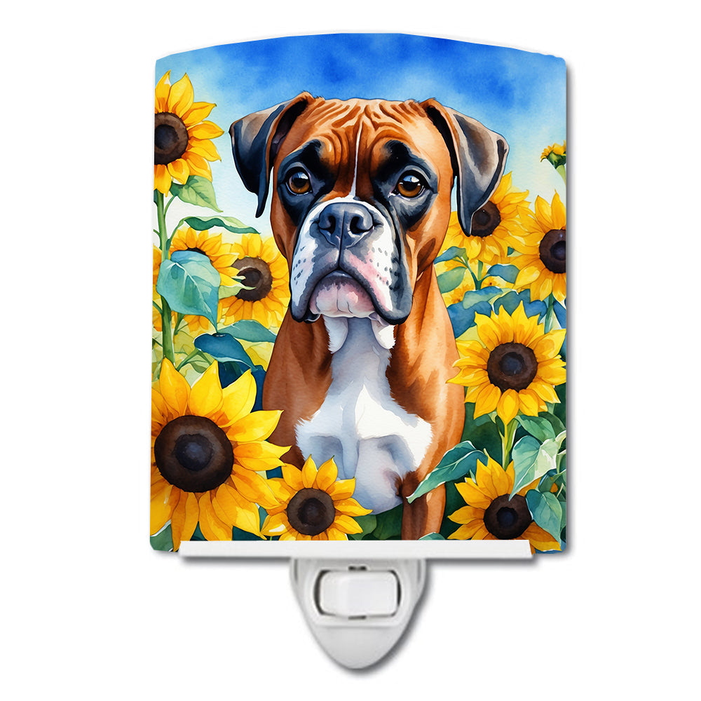 Boxer in Sunflowers Ceramic Night Light