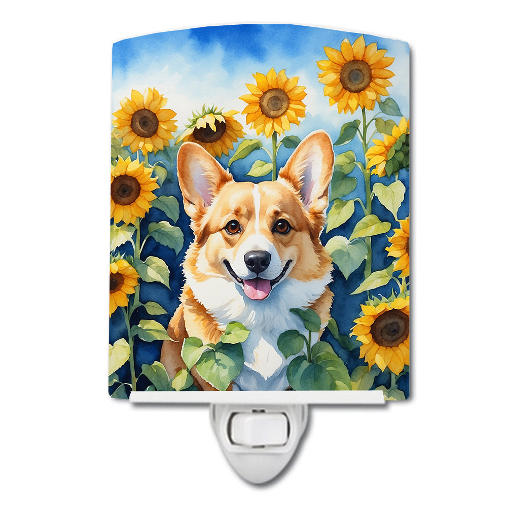 Corgi in Sunflowers Ceramic Night Light