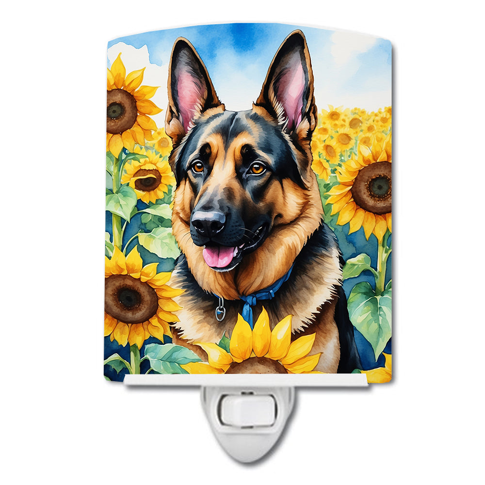 German Shepherd in Sunflowers Ceramic Night Light