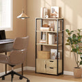 Bibliothèque style industriel 3 étagères placard porte 2 tiroirs 58 x 24 x 122 cm effet bois naturel acier noir