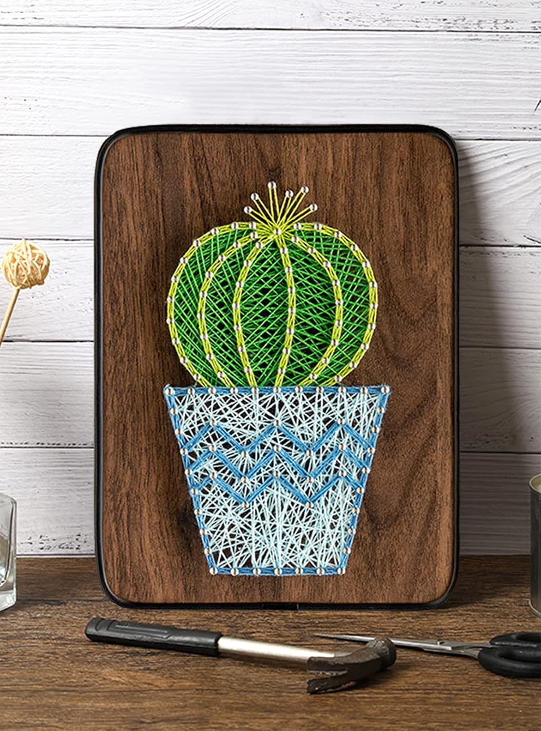 Barrel Cactus in Chevron Pot String Art Kit by Wizardi F07-M12-3-DH9010