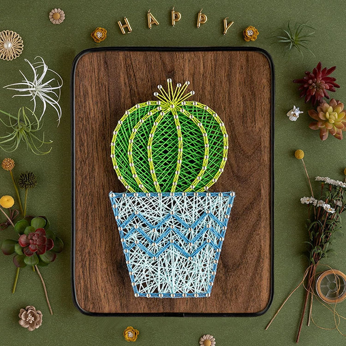 Barrel Cactus in Chevron Pot String Art Kit by Wizardi F07-M12-3-DH9010