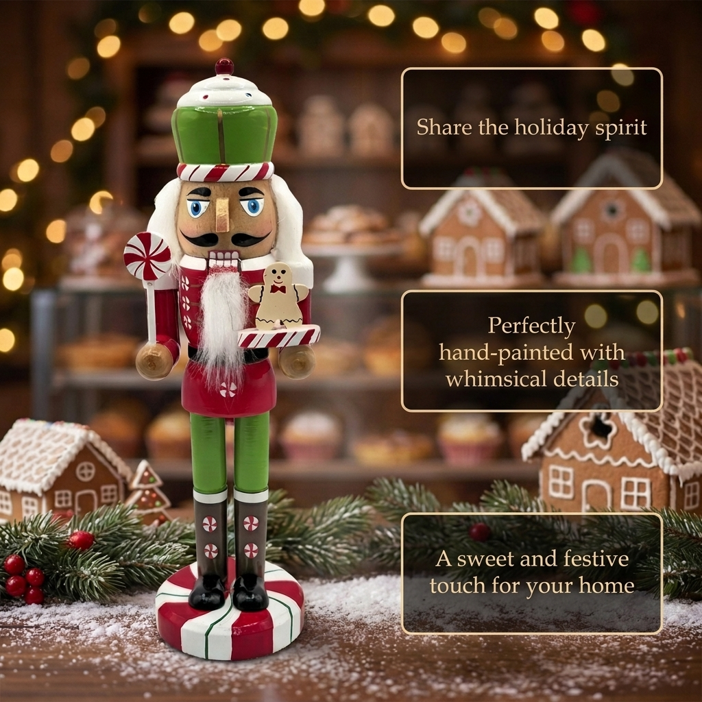 Peppermint Baker with Gingerbread Tray Christmas Wooden Nutcracker 10 in by Wizardi F07AM9-13-XC4617A