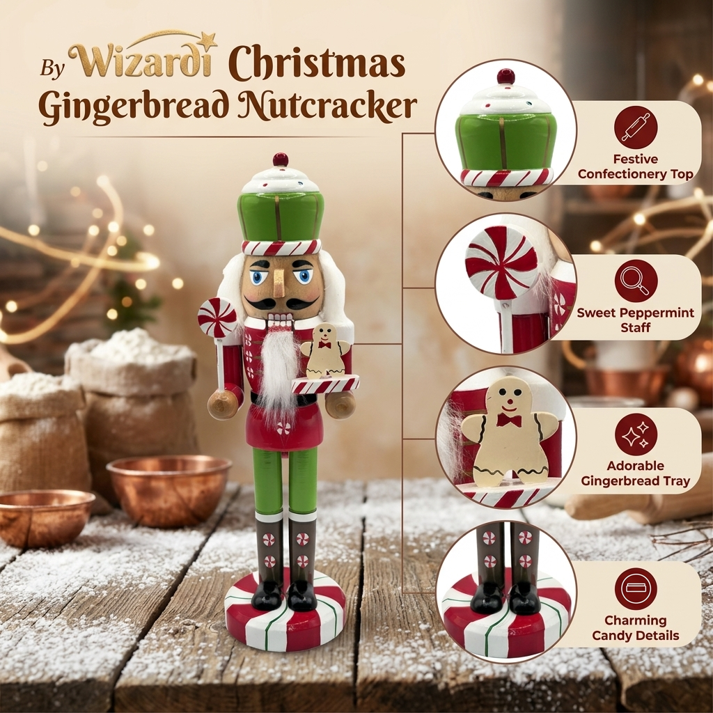 Peppermint Baker with Gingerbread Tray Christmas Wooden Nutcracker 10 in by Wizardi F07AM9-13-XC4617A