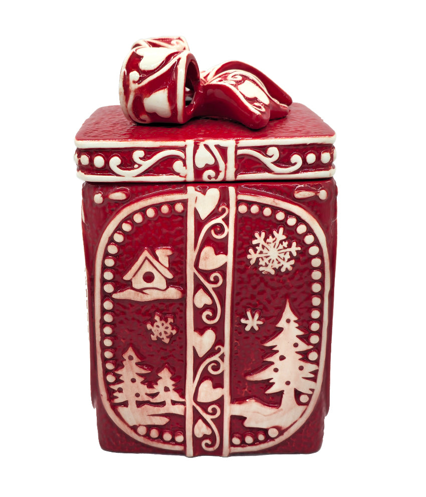 Red Christmas Gift Box Cookie Jar by Wizardi F07AM9-2-YJ26139Red