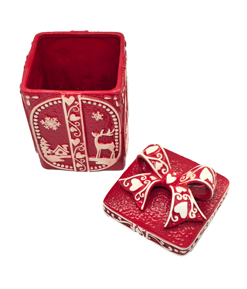 Red Christmas Gift Box Cookie Jar by Wizardi F07AM9-2-YJ26139Red
