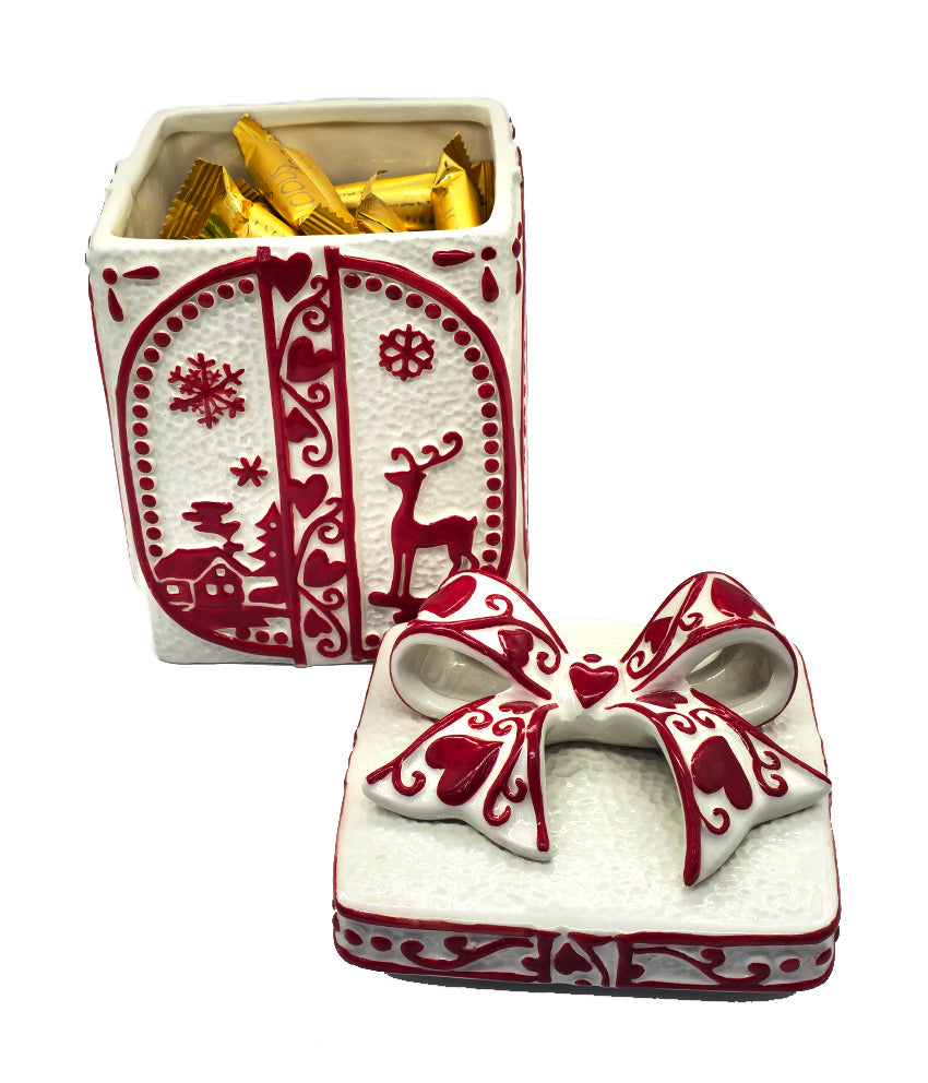 White Christmas Gift Box Cookie Jar by Wizardi F07AM9-2-YJ26139White