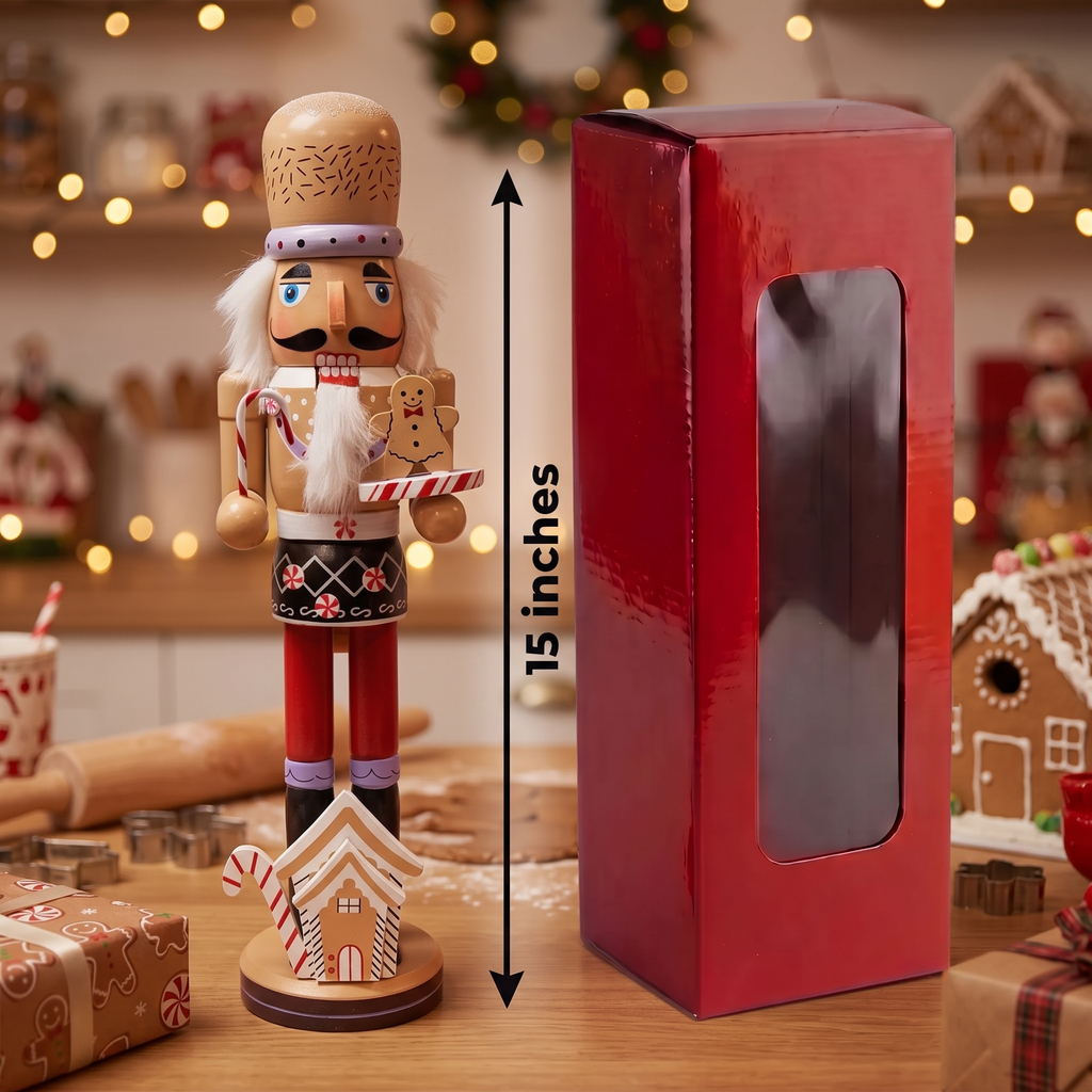 Christmas Nutcracker with a Cookie. Wizardi Classic Wooden Festive Decoration F07M14-43-XC4617A