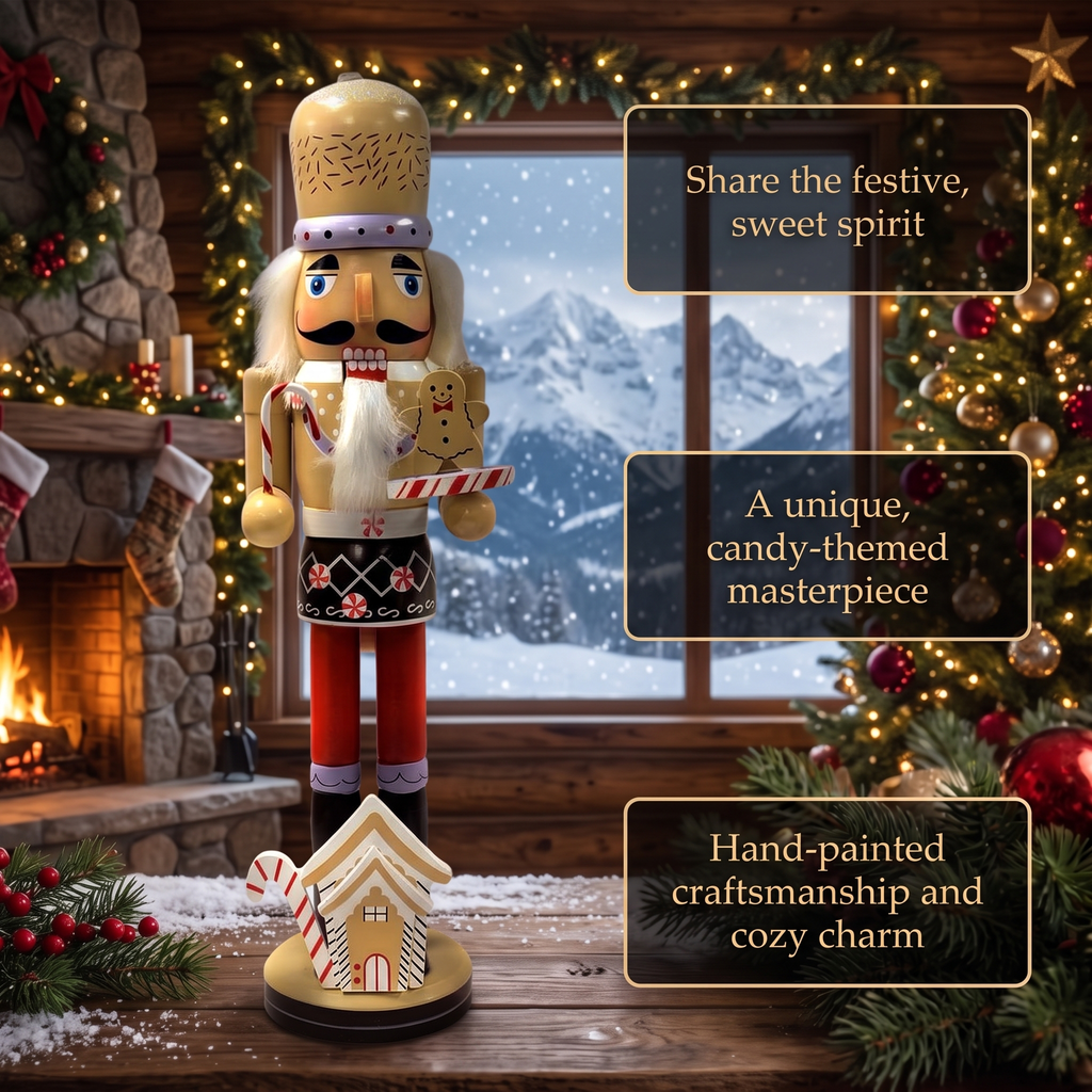 Christmas Nutcracker with a Cookie. Wizardi Classic Wooden Festive Decoration F07M14-43-XC4617A