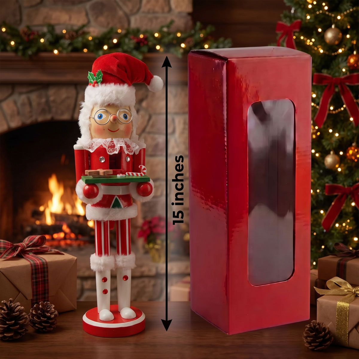 Mrs. Claus with Treat Tray Christmas Wooden Nutcracker 15 in by Wizardi F07M6-6 Gnom
