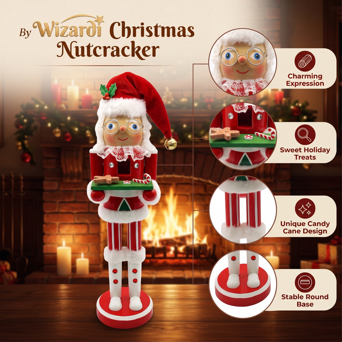 Mrs. Claus with Treat Tray Christmas Wooden Nutcracker 15 in by Wizardi F07M6-6 Gnom