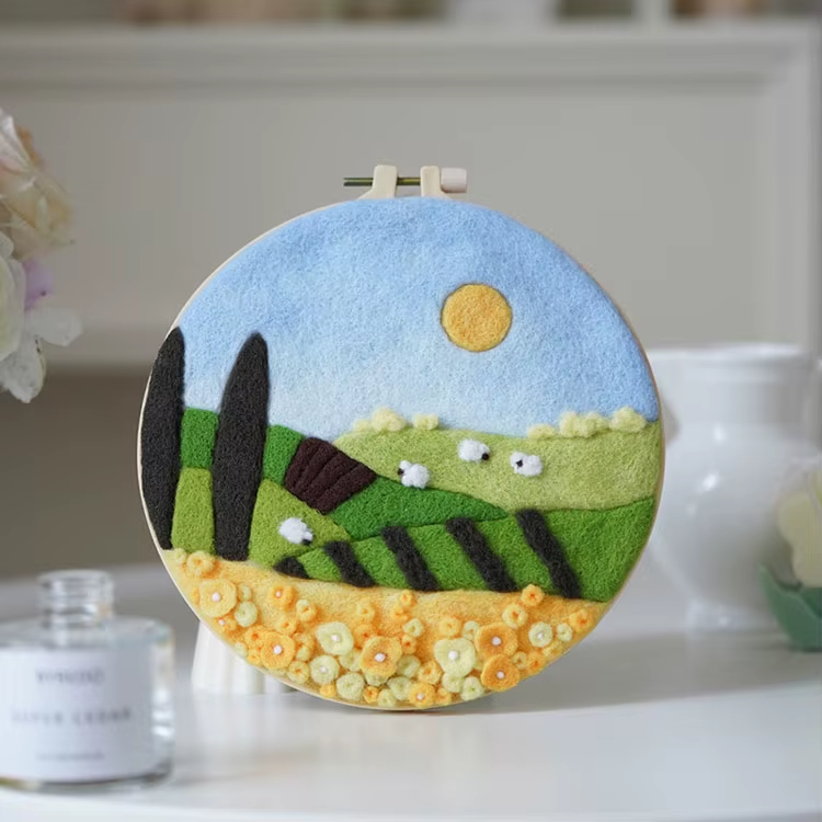 Countryside and Cypress Trees Wool Painting Needle Felting Kit by Wizardi F07N8-W351