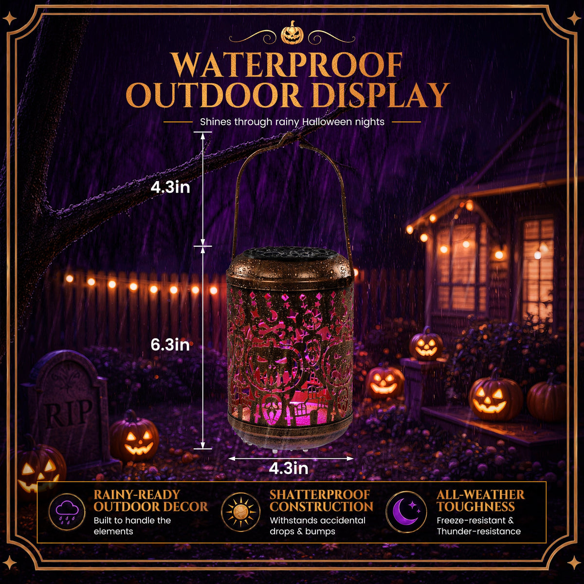 GIGALUMI Halloween Decorations 1-Pack Purple Solar Pumpkin Lights Outdoor